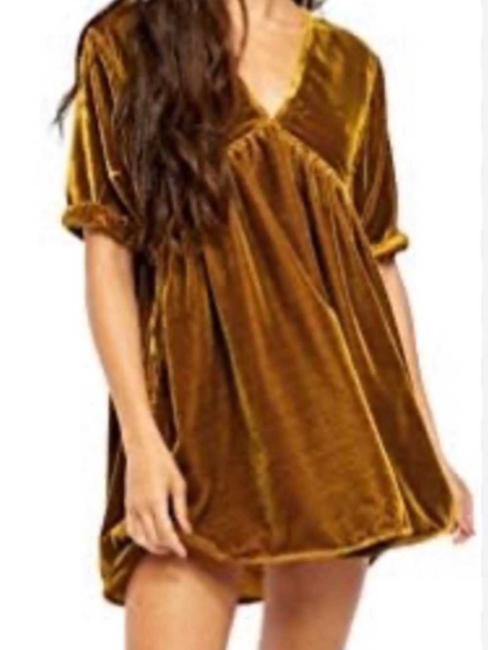 Free People Mustard Velvet Babydoll Dress
